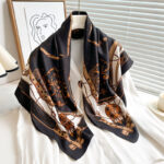 European And American 90cm Printed Large Kerchief Ring Chain Scarf Twill Silk Scarf - Image 4