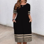 Comfortable Round Neck Fashion Elegant Contrast Color Short Sleeve Dress