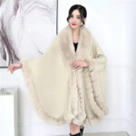 Artificial Rex Rabbit Wool Cape Shawl Women's Oversized Knit Woolen Cardigan Baggy Coat - Image 4