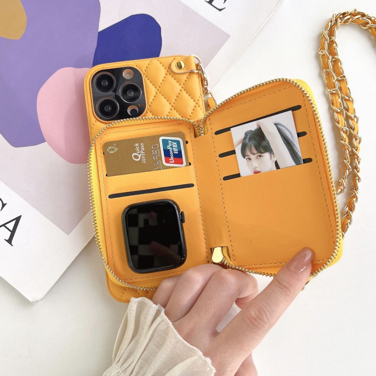Crossbody Card Insert Case Luxury Rhombus Lamb Skin - Image 2