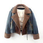 Lamb Wool Stitching Lightweight Down Liner Fleece-lined Denim Coat Women's Short Top Jacket - Image 6