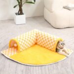 2 In 1 Dog Cat Bed Tunnel Cute Fan Shaped Pet Bed Funny Plush Plaid - Image 9