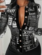 Women's Casual Daily Full Print Front Button Long Sleeve Shirt - Image 2