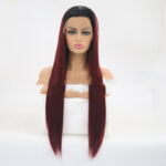 Burgundy Trellis With Long Straight Hair Chemical Fiber Headgear - Image 5