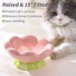 Ceramic Raised Cat Bowl Shallow Wide, Anti-Vomiting And Whisker Fatigue, Non-Slip, Tilted Cute Flower Cat Food And Water Bowls For Indoor Cats, Pink - Image 9