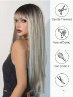 Head Dyed Bangs Long Straight Hair High-temperature Fiber Wigs - Image 6