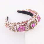 Imitation Pearl Retro Headband Floral Woven Fabric - Image 6