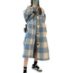 Retro Blue Plaid Contrast Color Single-breasted Loose Overcoat Coat - Image 5