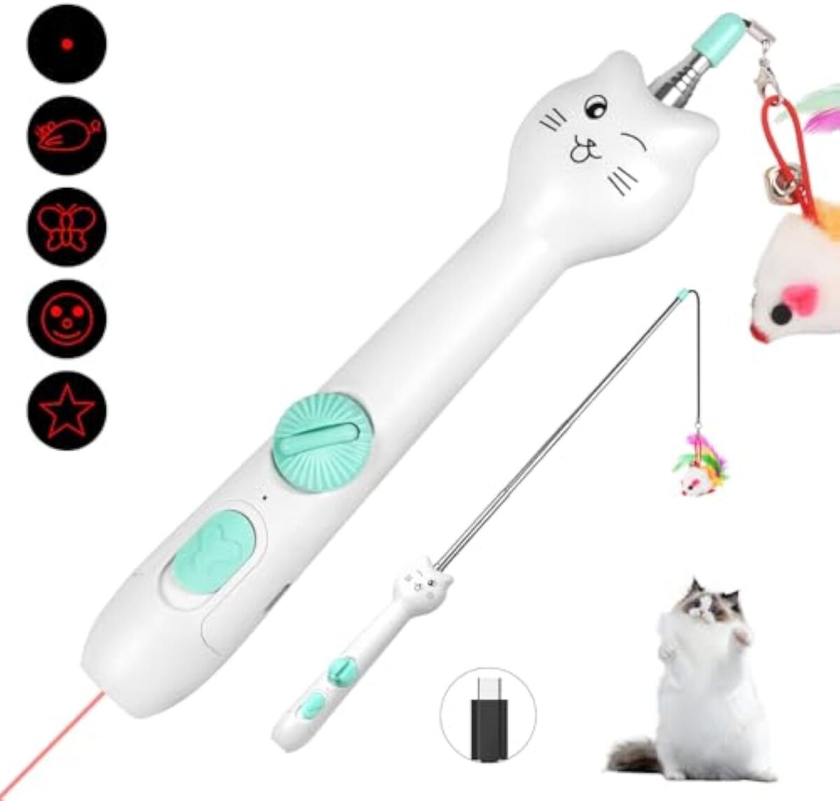 Cat Toy Interactive Rechargeable Laser Pointer Cat Wand With Feather Toy 2-in-1 Cat Toy For Indoor Cat Kitten Pet Laser Toy For Playing - Image 1