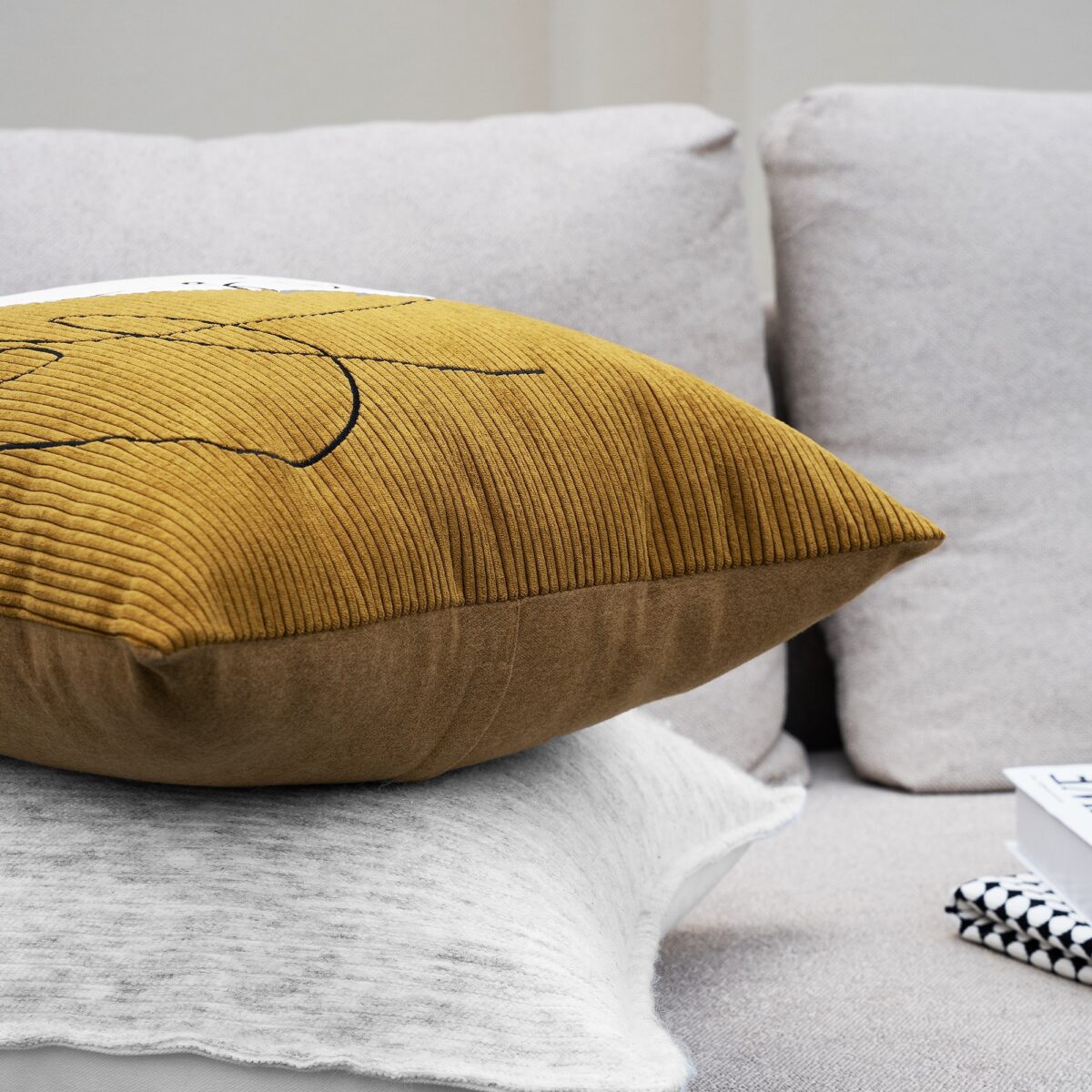 Nordic Modern Corduroy Embroidered Throw Pillow - Image 5