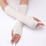 30-length Striped Gloves New Autumn And Winter Wool Sleeve Knitted Warm Fingerless Oversleeve - Image 2