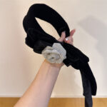 Hair Accessories Velvet Streamer Headband Wide Butterfly Camellia Lady Western Style - Image 9