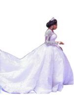 Lace African Wedding Dress Long Sleeves Round Neck Big Tail Tutu Skirt - Image 2