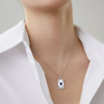 Natural Mother Shell Pendant 925 Silver Inlaid Sapphire Necklace