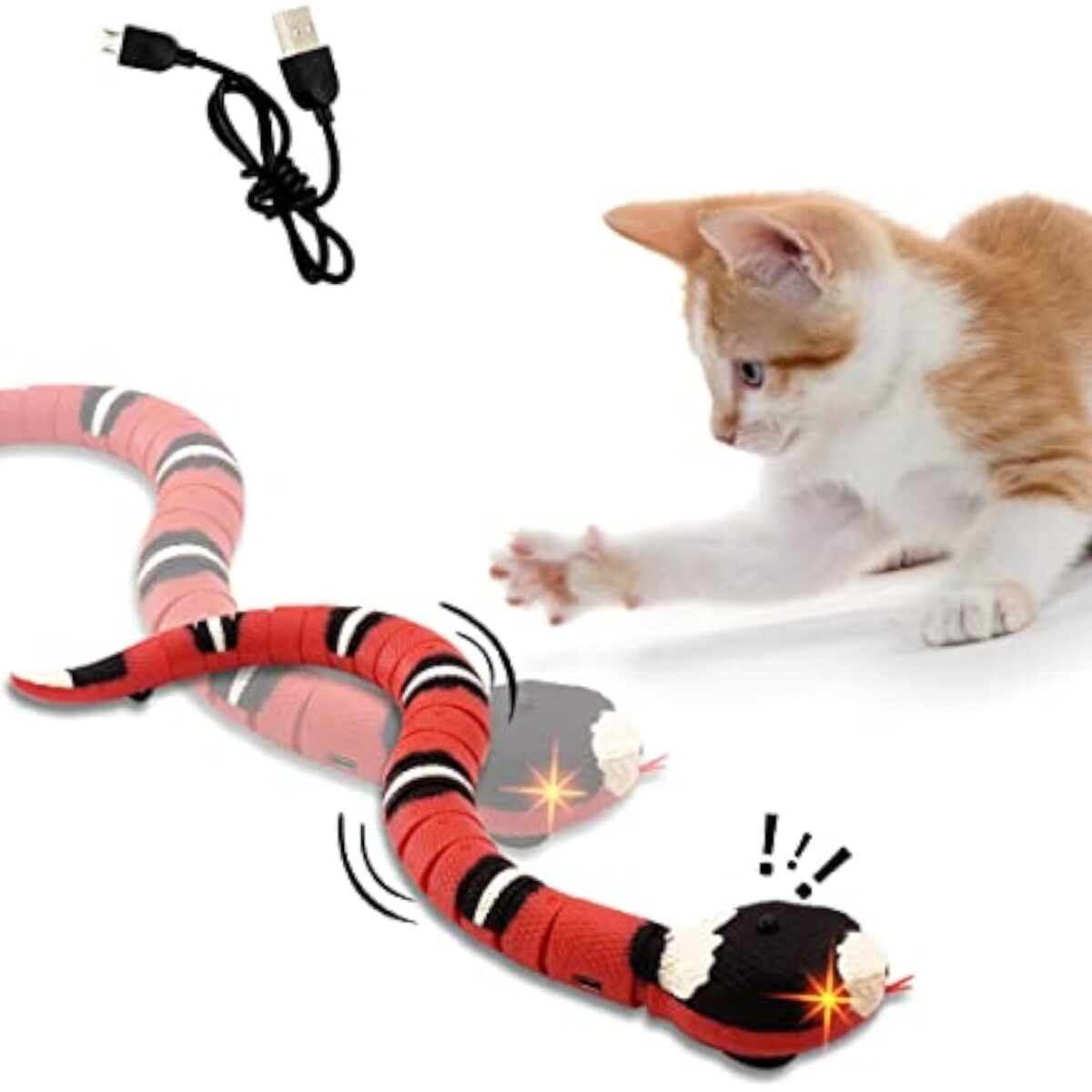 Interactive Cat Toy Snake Smart Sensing Snake Toy For Cat Dog Pet Toy Snake Electric Infrared Induction Snake Gag Toy USB Rechargeable Realistic RC Snake Tricky Joke Toy - Image 1