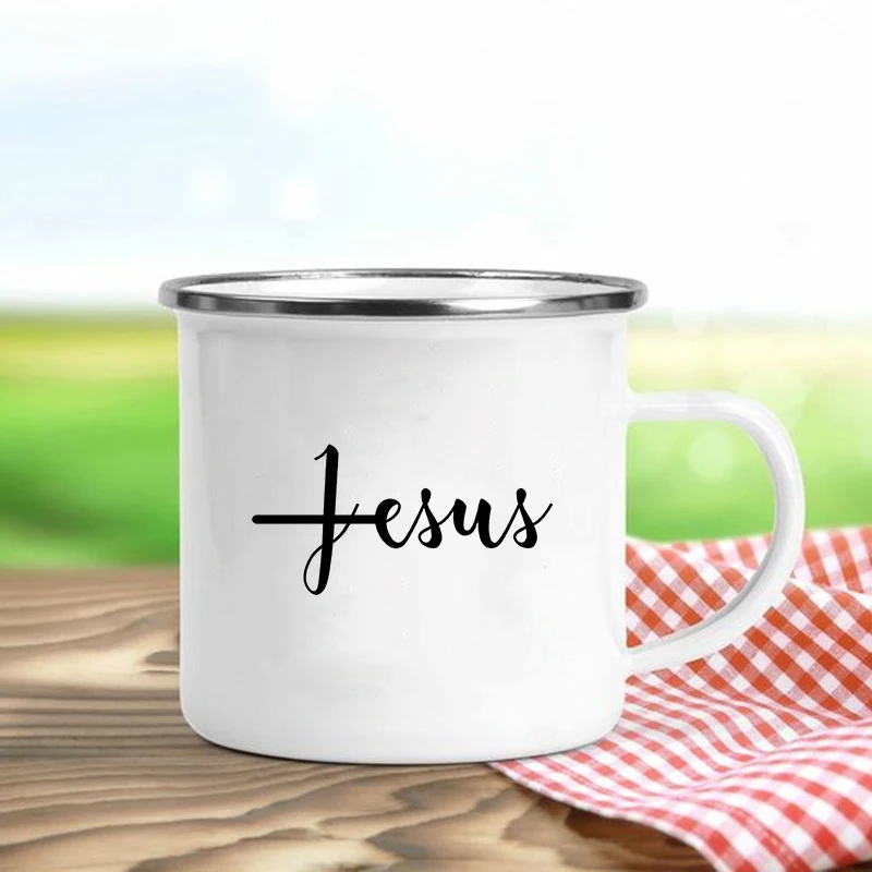 Jesus Is God Print Enamel Mugs Christian Creative Coffee Cups Drink Dessert Breakfast Milk Cup Vintage Mug Handle Drinkware Gift - Image 5