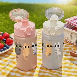 3D Printed 550ML Cute Cat Print Water Bottle Straw Cup Plastic Cup For Kids Outdoor School Travel Drinking Water Bottle