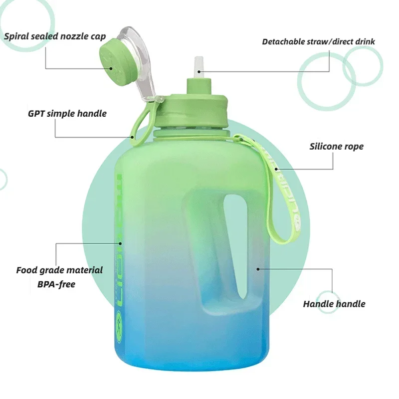 2 Liter Sports Water Bottle With Straw Large Capacity Fitness With Scale Gradient Kettle Outdoor Plastic Portable Water Bottle - Image 3