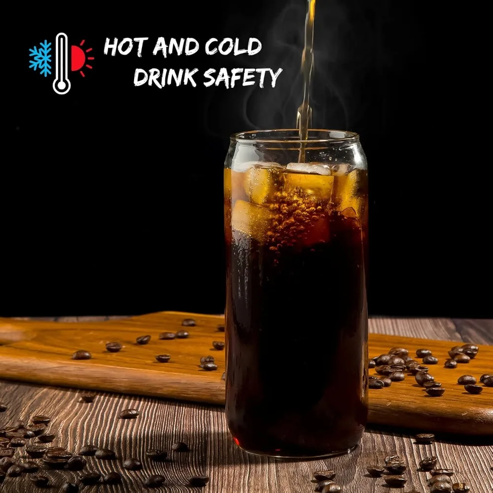 20 Oz Drinking Glasses with Bamboo Lids and Glass Straw - 6 Pcs Glass Cups Beer Ice Coffee Glasses Cute Aesthetic Cup Great - Image 5