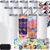 12-Pack 20 oz Sublimation Tumbler Set, Double-Walled Stainless Steel, Skinny Straight Design with Lid and Straw