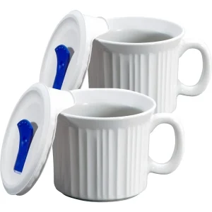 2-Pack 20oz Ceramic Meal Mugs with BPA-Free Vented Lids, French White