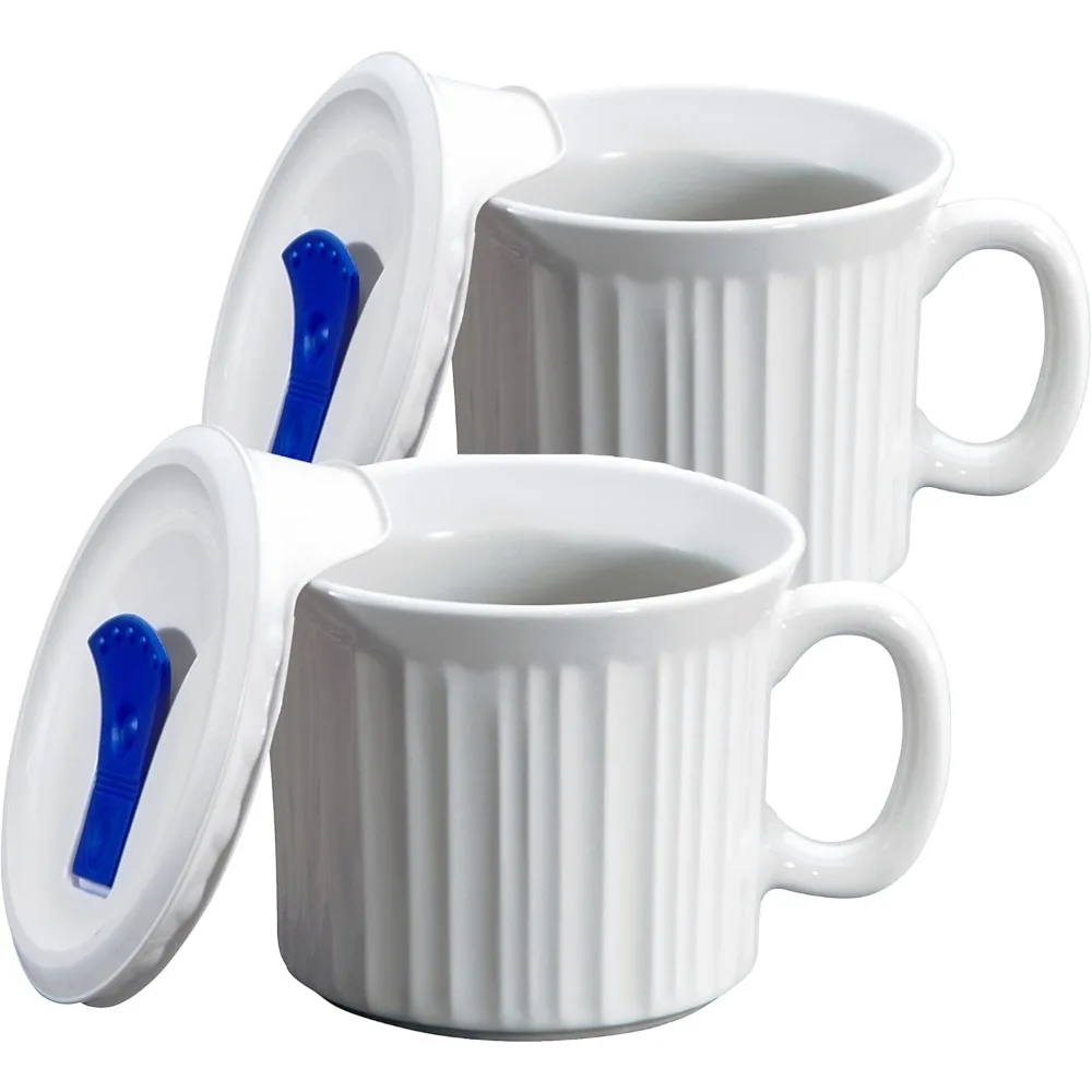 2-Pack 20oz Ceramic Meal Mugs with BPA-Free Vented Lids, French White