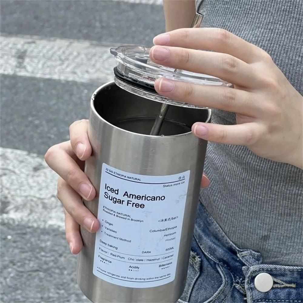 600ml Thermos Portable Stainless Steel Coffee Cup Thermos Bottle with Straw Insulation Drinkware Does Not Contain BPA - Image 4