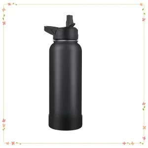 40oz Insulated Stainless Steel Water Bottle with 3 Lids, Midnight Black