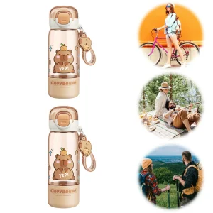 Cute Cartoon Capybara Water Bottle Spring Lid Drink Cup with Straw & Strap Double Opening Drinking Bottles Kids Birthday Gifts