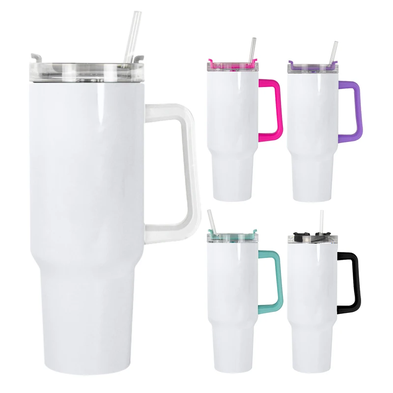 20pcs Mixed Colors 40oz Stainless Steel Vacuum Insulated Sublimation Tumbler Cup Coffee Mug With Handle Hu - Image 2