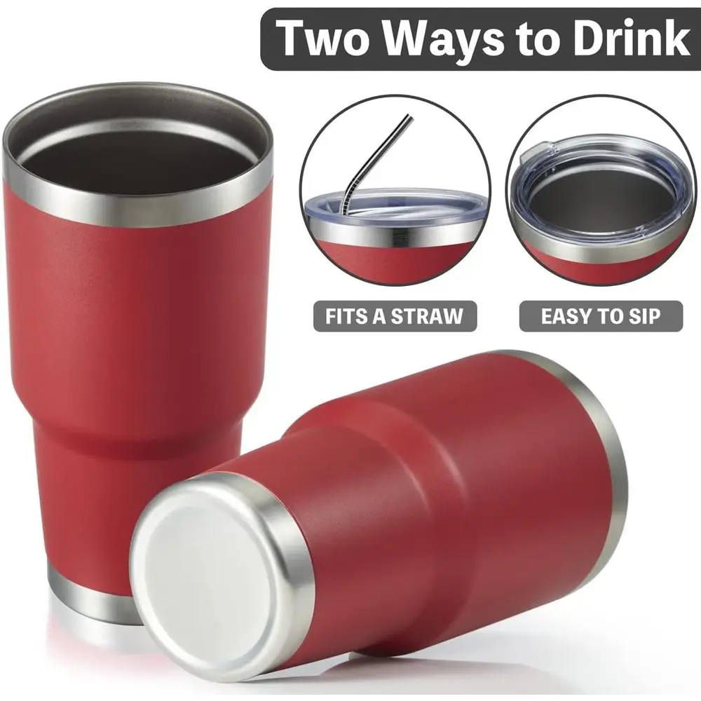 30oz Insulated Tumbler with Lids and Straws, Stainless Steel Double Vacuum Coffee Tumbler Cup, Brush, Durable Powder Coated Coff - Image 3