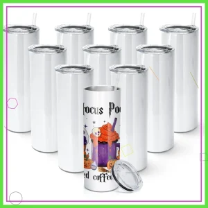 10 Pack Sublimation Tumblers, 20 OZ Straight Skinny with Straw, Stainless Steel Double Layer Insulated Mug, Individually Boxed