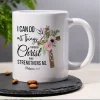 1pc 11oz Coffee Mug with Christ Who Strengthens Me & Philippians 4:13 Bible Verse - Inspirational Christian Gift for Women, Mom,
