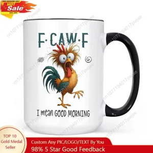 15oz Funny F-Caw-F Chicken Humor Mug Inappropriate Quote Rooster Funny Sarcastic Coffee Mug Offensive Gag Gift for Friends Ce