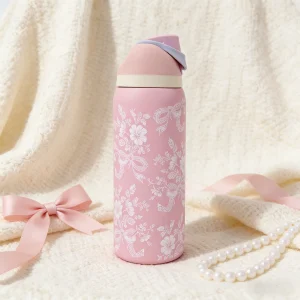 Owalaa Pink Lace Butterfly 32oz/945ml Stainless Steel Water Bottle with Straw Insulated Hot Cold for Leisure Work Sports Gift