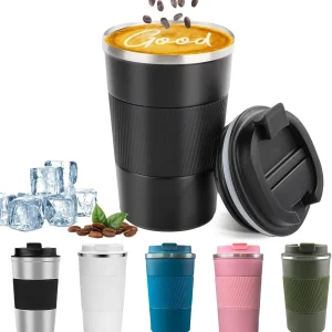 Insulated Stainless Steel Coffee Tumbler, Spill-Proof & Portable for Hot/Cold Drinks, 12 OZ Black