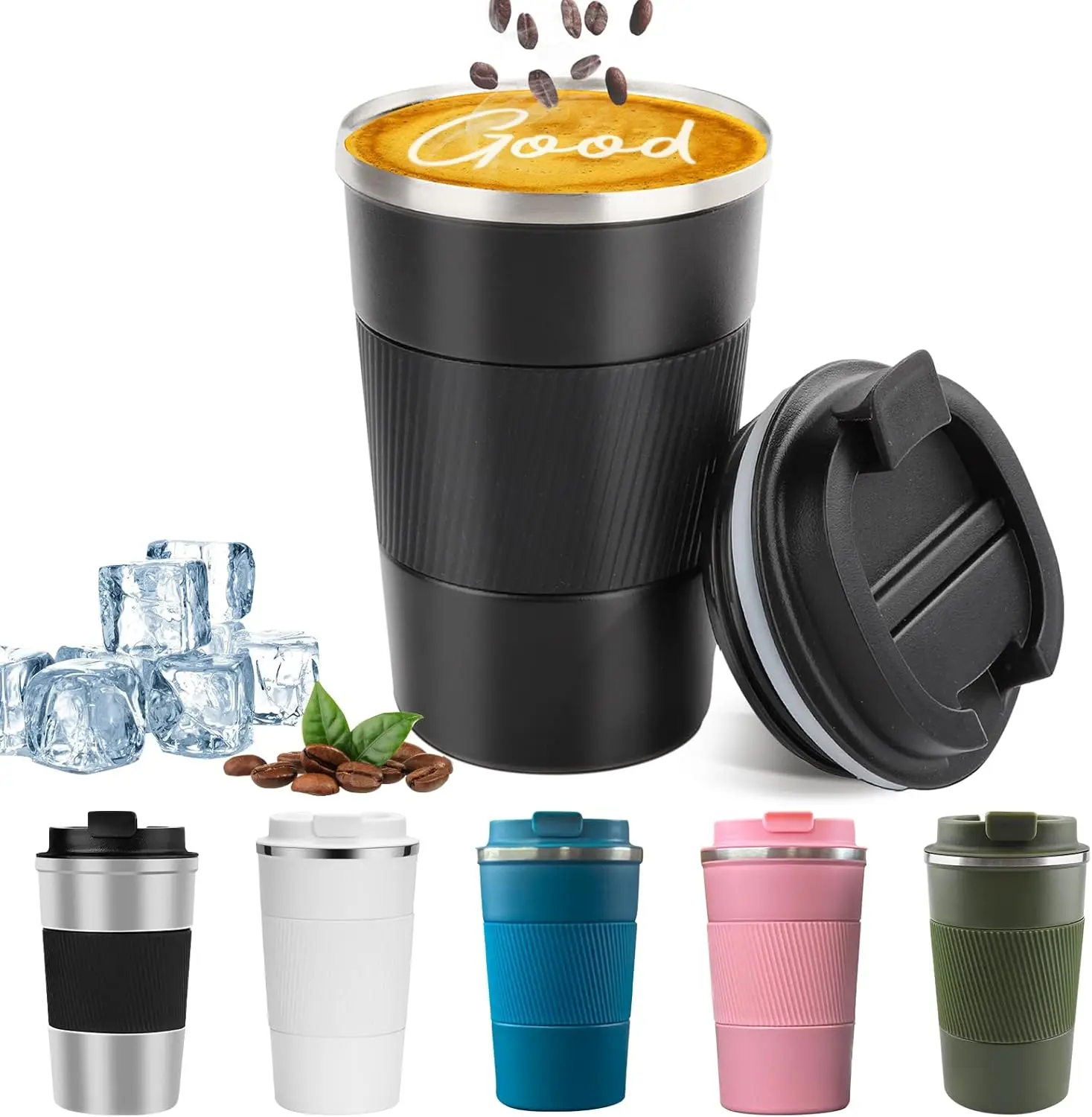 Insulated Stainless Steel Coffee Tumbler, Spill-Proof & Portable for Hot/Cold Drinks, 12 OZ Black
