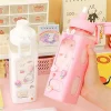 700ml/900ml Kawaii Shaker Water Bottle With Straw Sticker Cute BPA Free Plastic Tea Milk Portable Gourde Drink Bottle For Girl