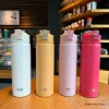 600/750ML Stainless Steel Vacuum Flask With Straw Car Thermal Cup Sports Water Bottle Travel Insulated Cup Thermal Mug