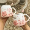 Japanese Pink Cherry Blossom Ceramic Mugs Coffee Cups Milk Breakfast Mug with Lid Spoon Water Cup Office Tea Cup
