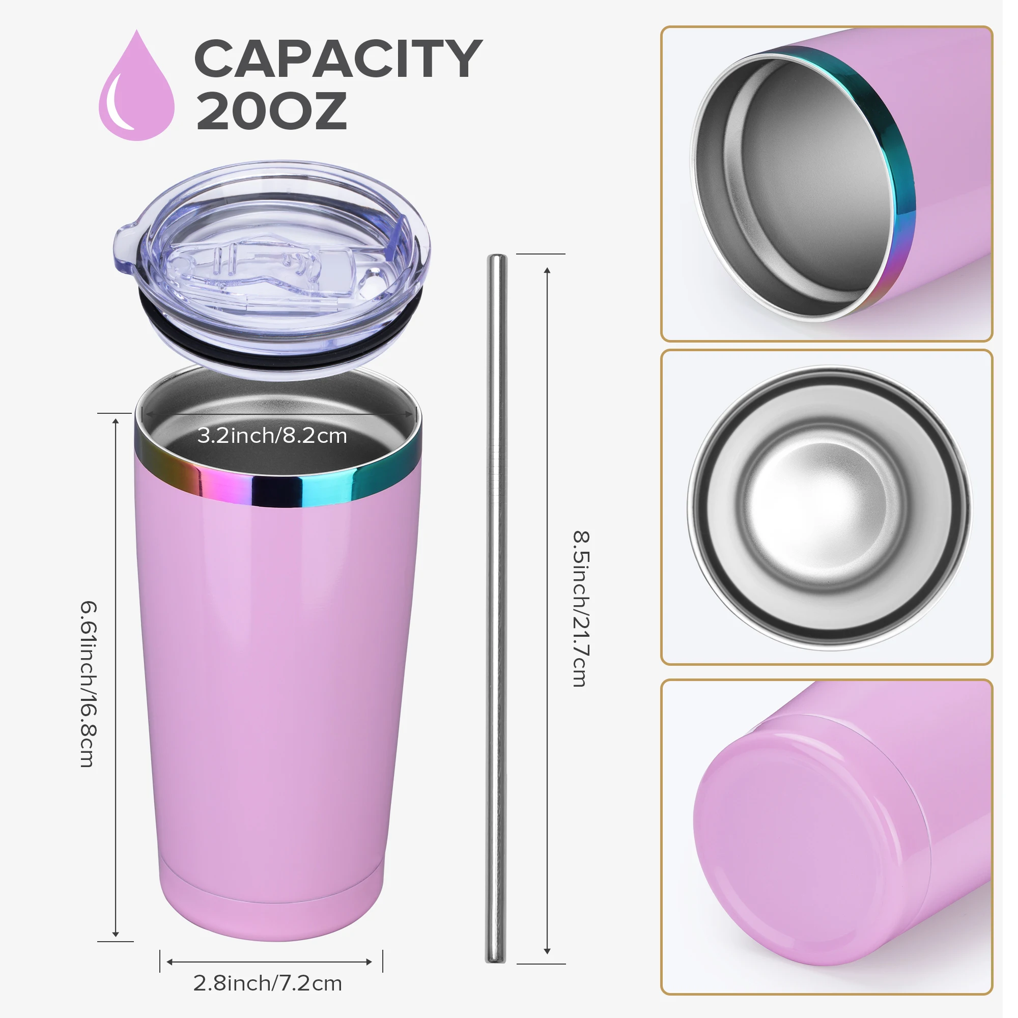 12 Pack 20 oz Stainless Steel Tumblers Bulk, Insulated Travel Cup with Lid,fit laser engraving,Car Cupholder(Assorted Colors) - Image 2