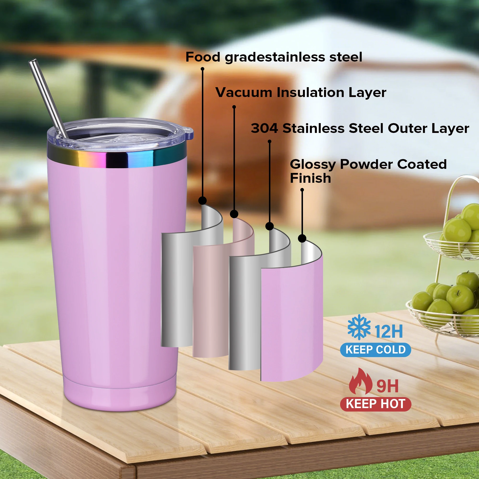 12 Pack 20 oz Stainless Steel Tumblers Bulk, Insulated Travel Cup with Lid,fit laser engraving,Car Cupholder(Assorted Colors) - Image 4