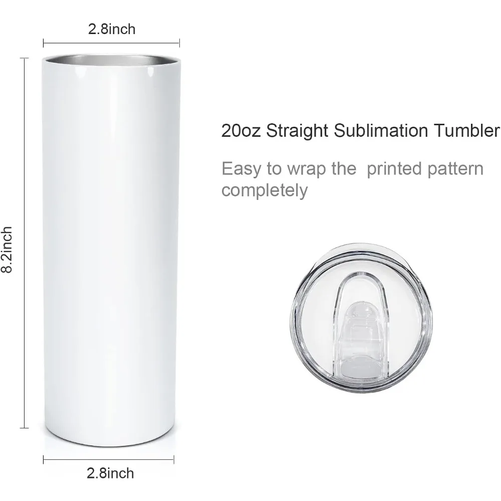 10 Pack Sublimation Tumblers, 20 OZ Straight Skinny with Straw, Stainless Steel Double Layer Insulated Mug, Individually Boxed - Image 3