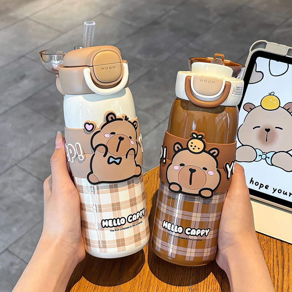 Cute Capybara 520ml Kawaii Sports Water Bottle with Lid & Silicone Straw Water Bottle Cute Girl Milk Bottle For Boys Girls Gifts - Image 3