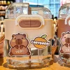 600ML Drink Water Cup Capybara Cartoon Water Bottle Double Drink Portable Large Travel Tumbler Leakproof Plastic Kapibara Cup