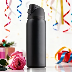 Owalaa black insulated stainless steel water bottle with straw,32oz,suitable for office workers,students,travel