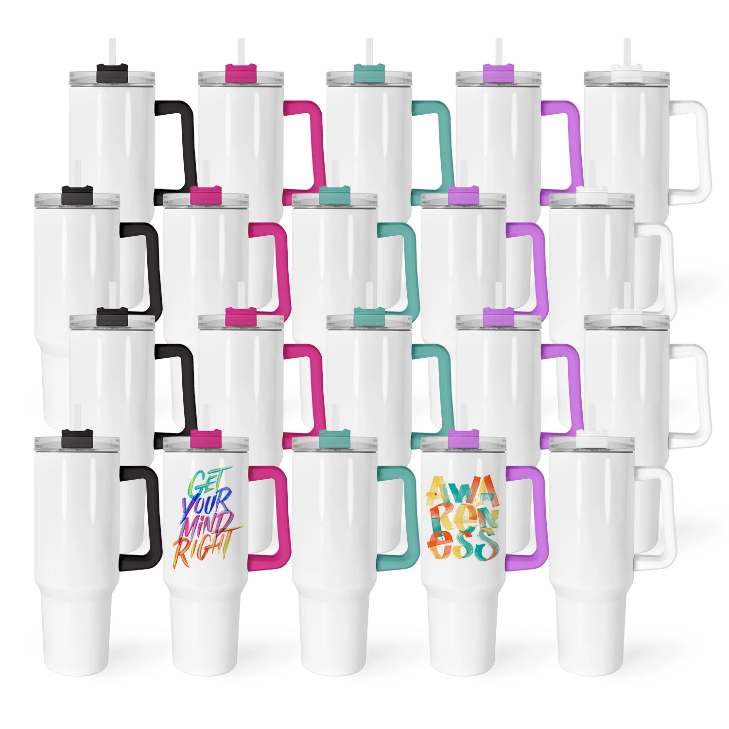 20pcs Mixed Colors 40oz Stainless Steel Vacuum Insulated Sublimation Tumbler Cup Coffee Mug With Handle Hu - Image 5