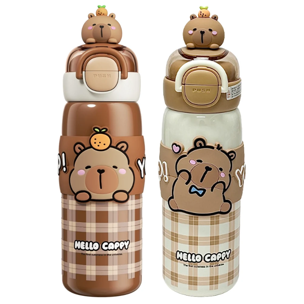 Cute Capybara 520ml Kawaii Sports Water Bottle with Lid & Silicone Straw Water Bottle Cute Girl Milk Bottle For Boys Girls Gifts - Image 6