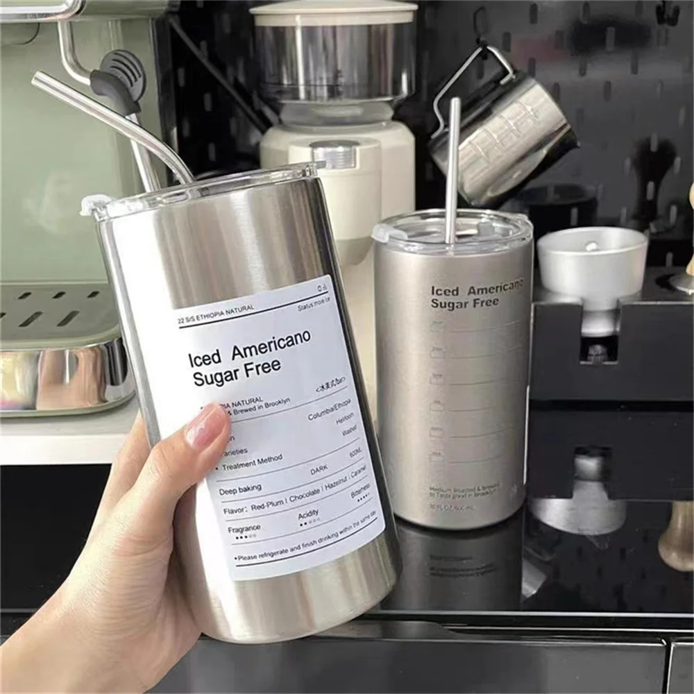 600ml Thermos Portable Stainless Steel Coffee Cup Thermos Bottle with Straw Insulation Drinkware Does Not Contain BPA - Image 3