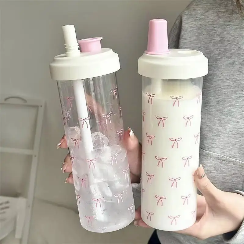 500/700ml Portable Plastic Bowknot Water Cup with Straw,Cute Coffee Pearl Milk Tea Drink Cup,Large Capacity Student Water Bottle - Image 3